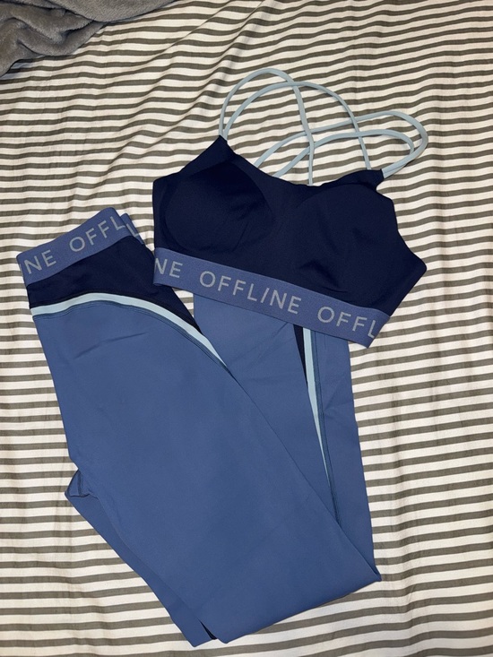 aerie Pants - A&E Offline By Aerie Blue Strappy Sports Bra & Leggings Set